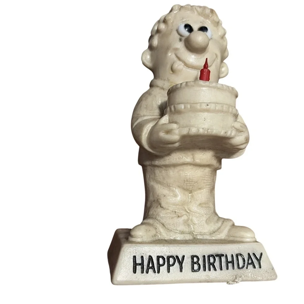 W&R Berrie Figurine Vintage Happy Birthday Cream Cake Candle 1970s Era Small